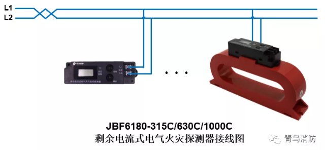 測溫式<a href=http://www.xmphtxh.com/dianqihuozai/ target=_blank class=infotextkey>電氣火災監控</a>探測器JBF6180（315C/630C/1000C）<a href=http://www.xmphtxh.com/dianqihuozai/ target=_blank class=infotextkey>電氣火災監控</a>系統產品接線圖